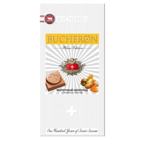 Bucheron Blanc Edition шоколад молочный с изюмом и орехами, 85 гр